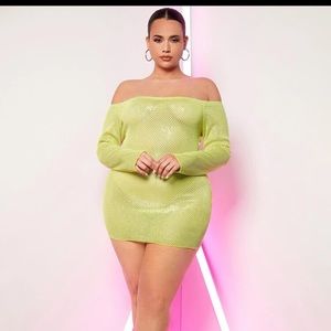 Off shoulders mesh bodycon dress